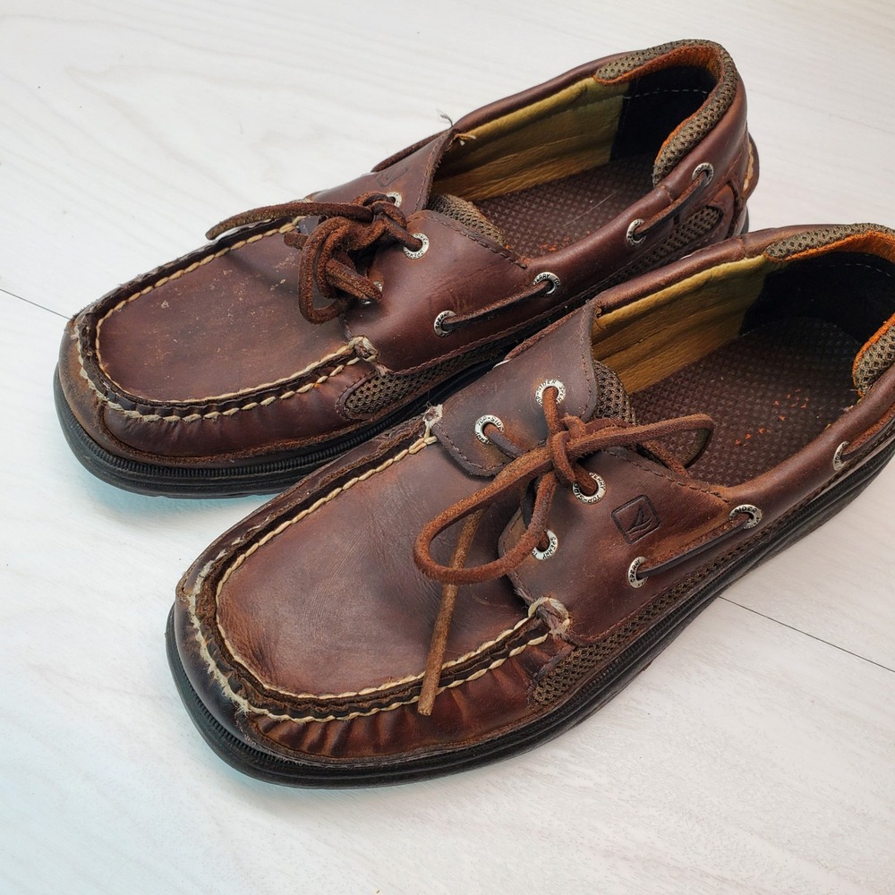 Sperry Boys Brown Leather Boat‎ Shoes Classic Lace Up Nautical Size 3M